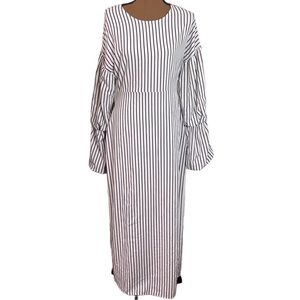Abaya Addict Jet Setter white striped maxi dress gathered sleeves - no sash XS